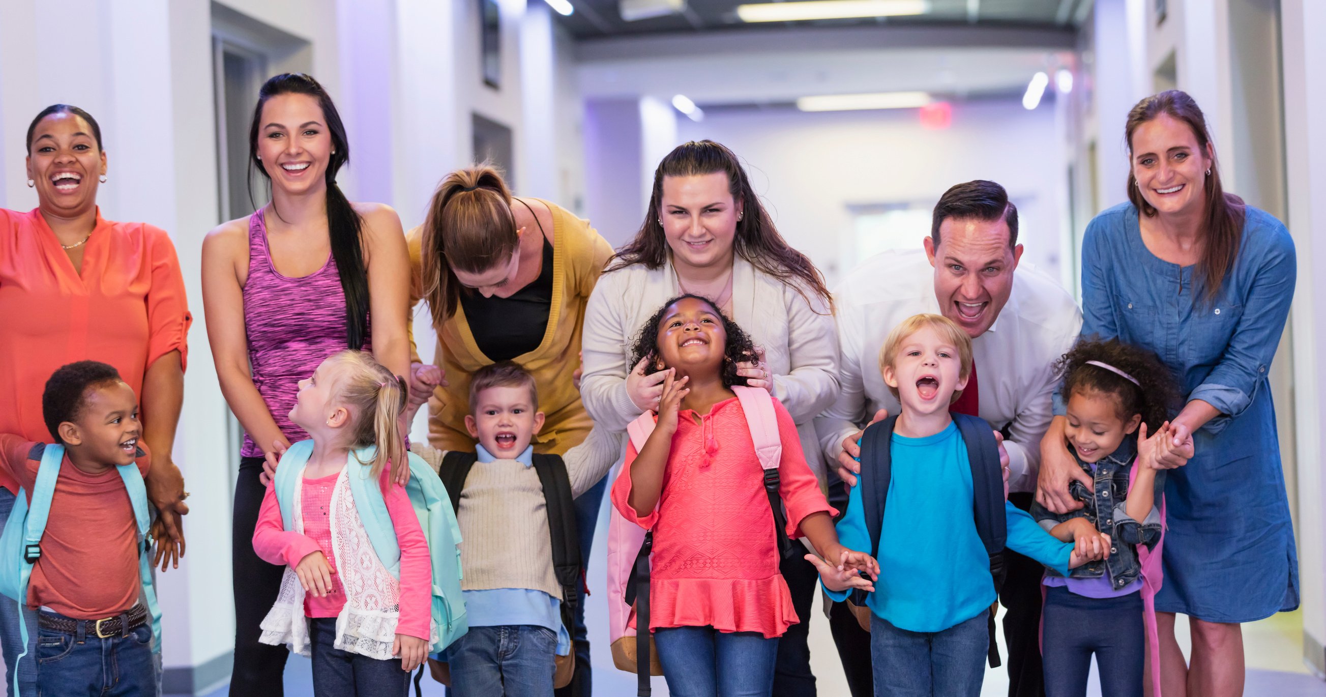 Preschool students and parents, first day of school